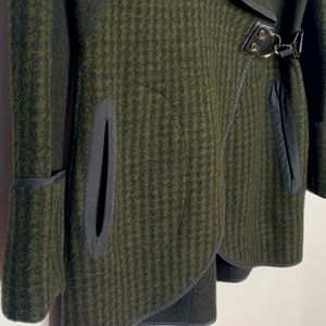 RYAN ROBERTS HOUNDSTOOTH KRISTEN Wool COAT JACKET olive green small